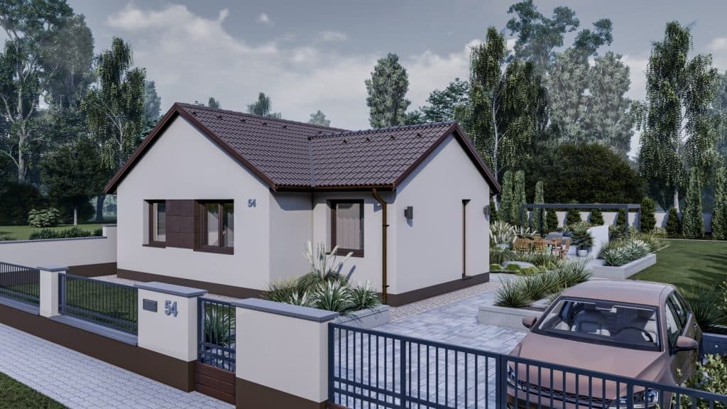 100 m2 ház (3 hálószoba + nappali) normál oromfalas